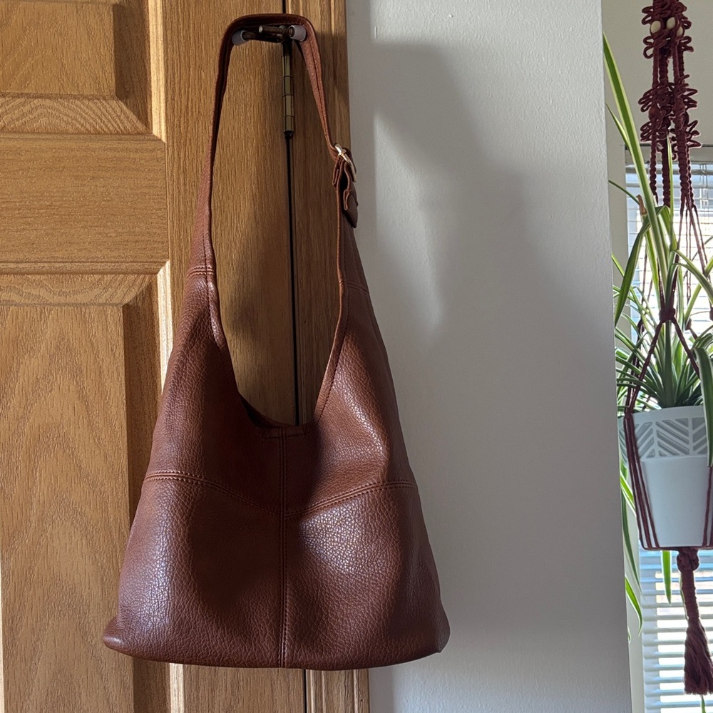Brown Faux Leather Shoulder Bag